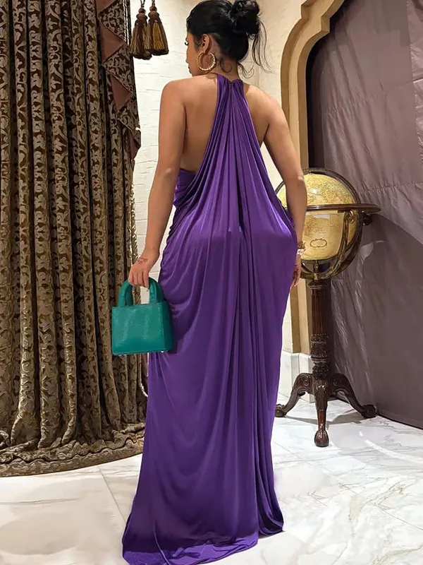 Weird Puss Elegant Ruched Halter Dress Woman Sexy Sleeveless Summer Trend Silky Skinny Gown Robe Vacation Banquet Party Vestidos