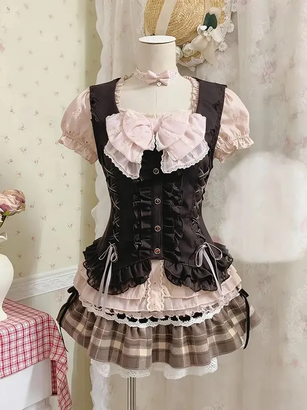 甘いドレス 3 点セット Y2k 90 s クロップトップかわいいセクシーな原宿日本のスリング + トップ + ミニスカートレーススリム夏のファッションドレスシック