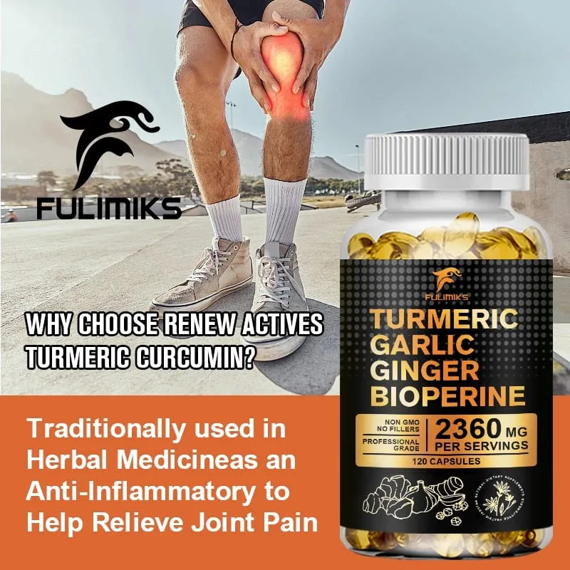 Premium Turmeric Curcumin Supplement with Garlic & Ginger Supports Joint Comfort Anti-Inflammatory Immune Health & Vitality