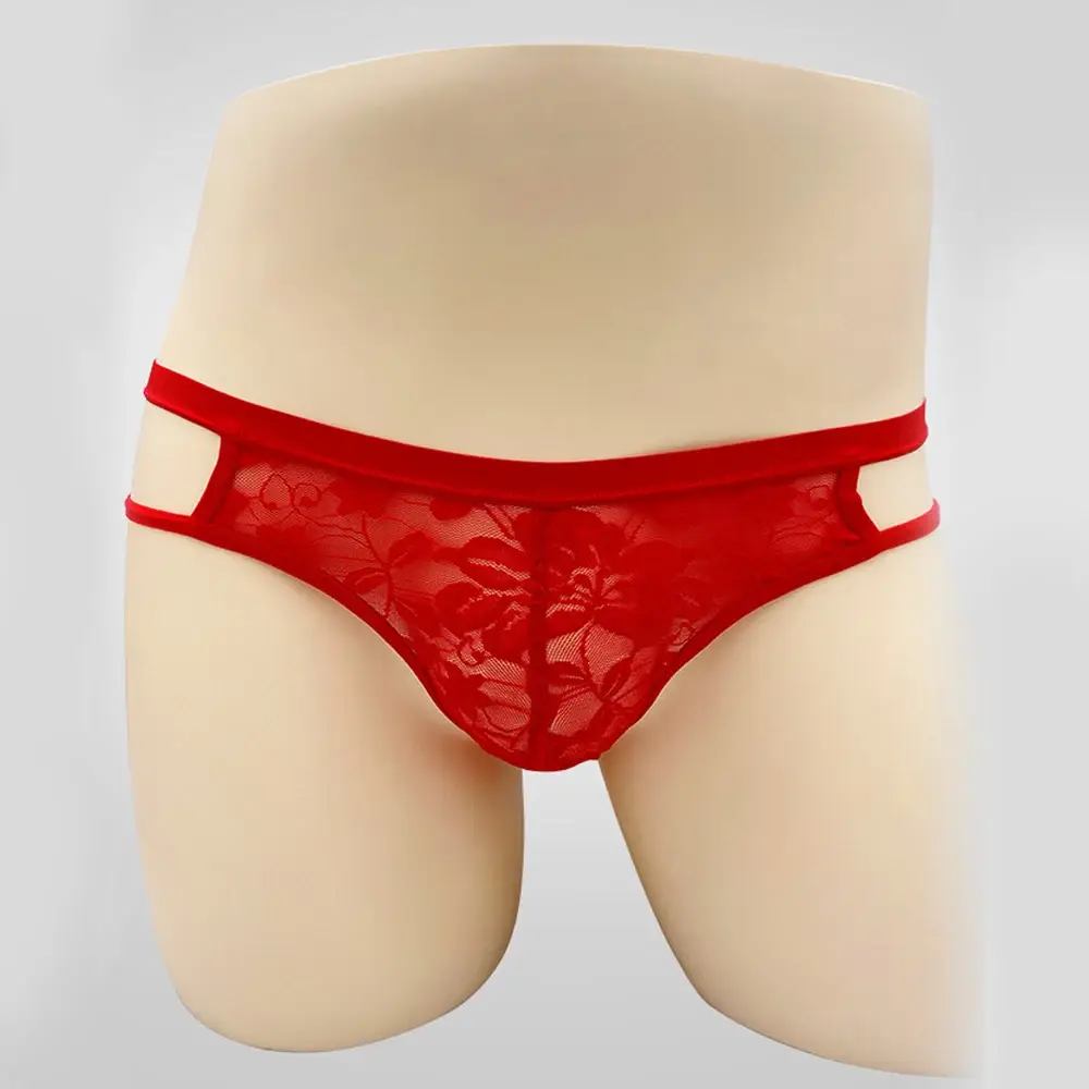 Sous-vêtements Sexy pour hommes, string, Lingerie exotique, culotte en dentelle transparente, pochette ajourée, motif floral, ceinture réglable — image 2