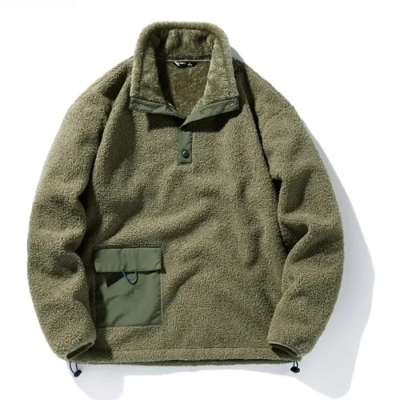 Nové Pánské mikiny Móda Patchwork Kapesní Teplý svetr s fleecovou podšívkou Pánské Polar Fleece Volné Volné chvíle Mikiny Kabáty
