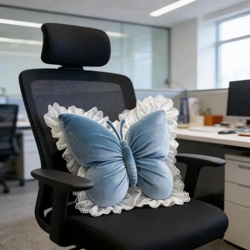 Decorative Cushion Velvet Butterfly Plush Pillow Lace Trim Plush Bow Plush Cushion Soft Cute Bow Throw Pillow Office
