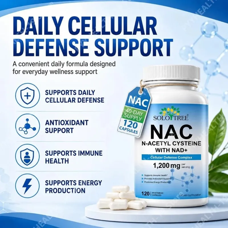 كبسولات NAC N-Acetyl Cysteine ​​1200mg NAD+ للمناعة الخلوية ومضادات الأكسدة لدعم الطاقة للبالغين، 120 قطعة
