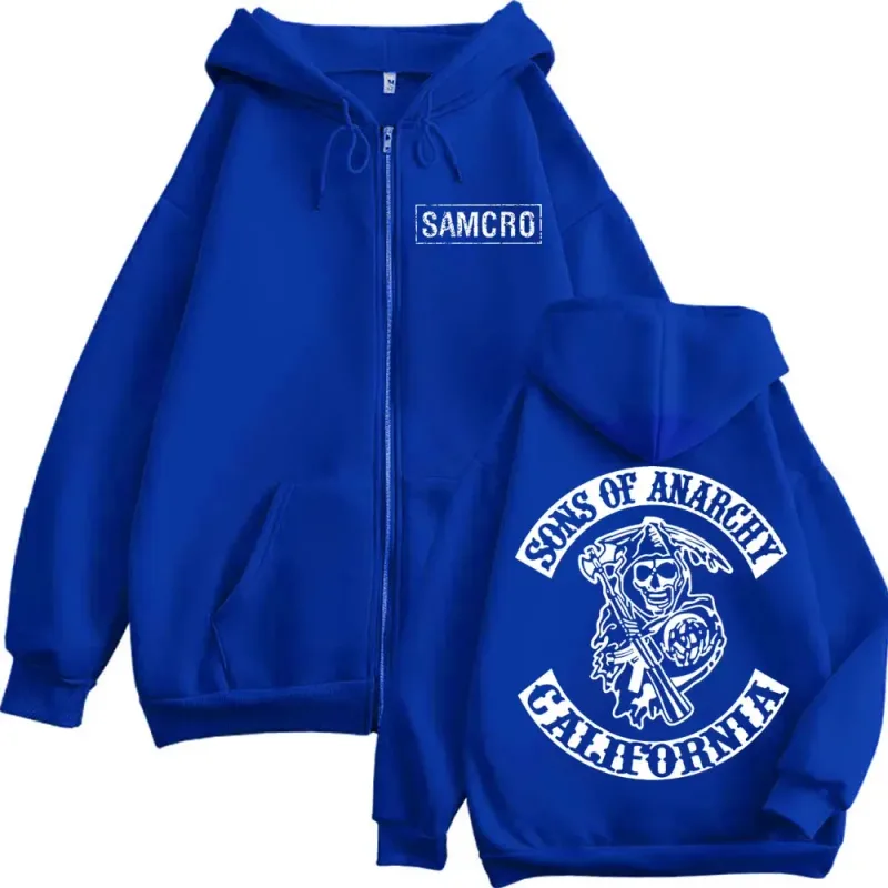 Sons of Anarchy Double Sided Print Zipper Hoodie Men's Women Gothic Vintage Zip Up Sweatshirt Casual Fashion Oversized Pullovers