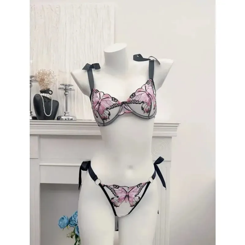 French Luxury Embroidery Sheer Lace Lingerie Set Lift Thin Cup Plus Size Big Bust Minimize Soft Transparent Intimate Wear 34-40