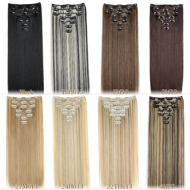 7Pcs/Set Long Straight Clip in Hairpiece Synthetic Clip in Hair Extensions Brown Highlight Blonde Natural Soft Hairpieces