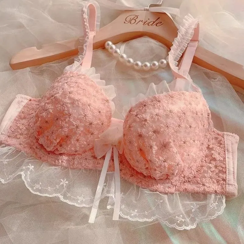 Dámská sada podprsenky a kalhotek Roztomilá krajka s dutou krajkou Spodní prádlo Podprsenka Push Up s vycpaným ocelovým prstenem Pure Sweet Lingerie — image 3