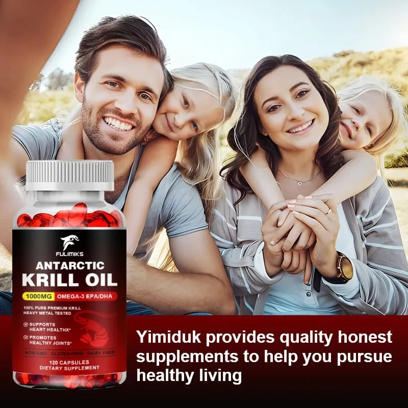 Pure Antarctic Krill Oil Supplement 1000mg Omega-3 with EPA/DHA Supports Heart Brain & Joints Health for Adults