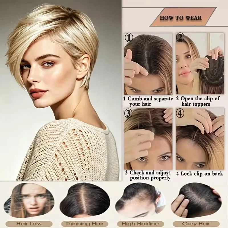 Synthetic Short Hair Topper Lightweight Fiber Hair Extension for Increase Volume Cover White Hair Effortless Daily Use Styling — image 5