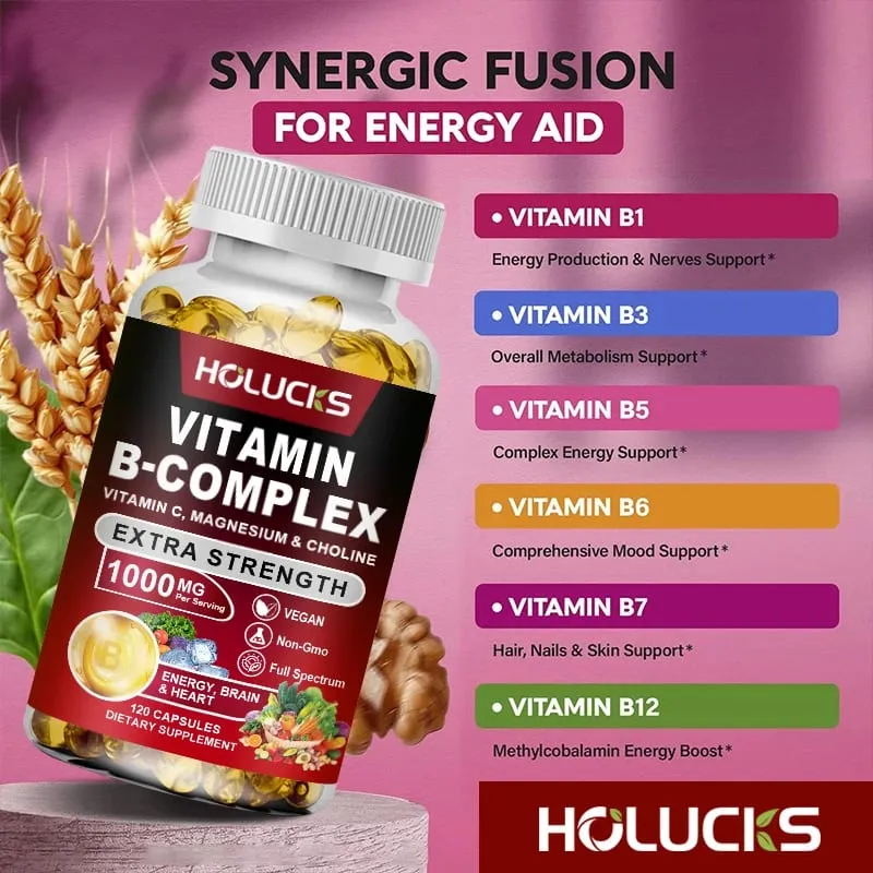 High Absorption B-Complex Capsules with Biotin & Folate Support Mood Balance Immune Skin & Nails Health for Daily Life