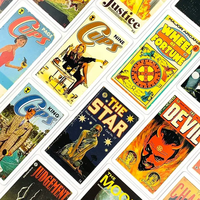 12×7cm The Pulp Tarot Cards 78 Cards Magazines Themed Tarot Card Deck With Guide Book For Beginners Divination & Party Games