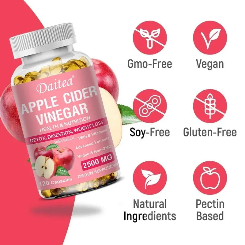 Daitea Organik Elma Sirkesi Kapsülleri Sağlıklı Kilo Yönetimi Sindirim Detoks ve Bağışıklık Gazı ve Şişkinliği Yatıştırır