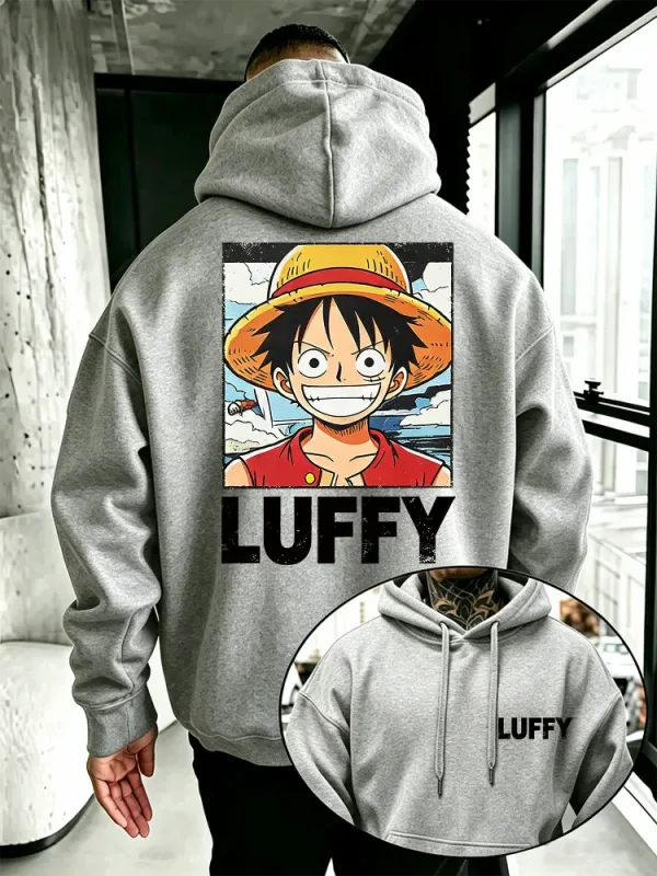 Sudadera con capucha de anime de una pieza, sudadera holgada con estampado frontal y trasero de personaje de dibujos animados de Luffy vintage para entusiastas del manga
