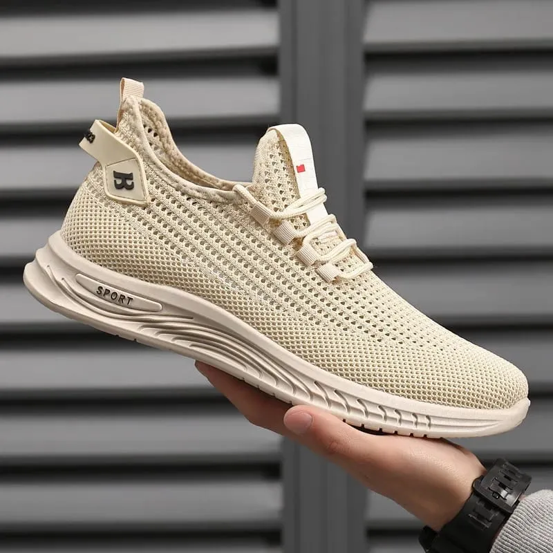 Fashion Men Knit Mesh Trainers Cushioned Soft Sole Non Slip Breathable Walking Sneakers Casual Outdoor Running Street Footwear