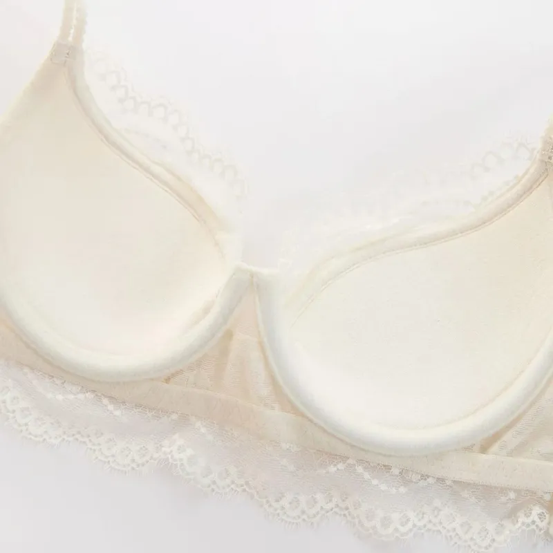 French Style Women Sexy Lingerie Thin Pure Erotic Lace Girls Bra Panties Push Up Comfortable Gather Ladies Cotton Underwear Sets