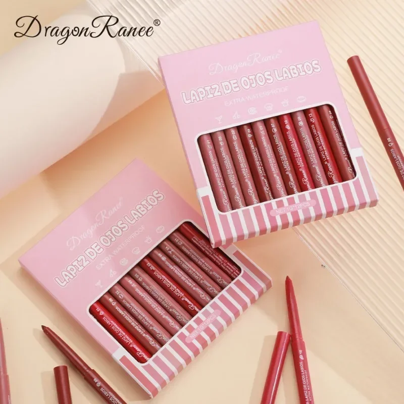 Vandtæt mat lipliner blyant Sexet rød kontur læbefarvet læbestift Holdbar fugtgivende Non-stick kop Læber Makeup 12 farver