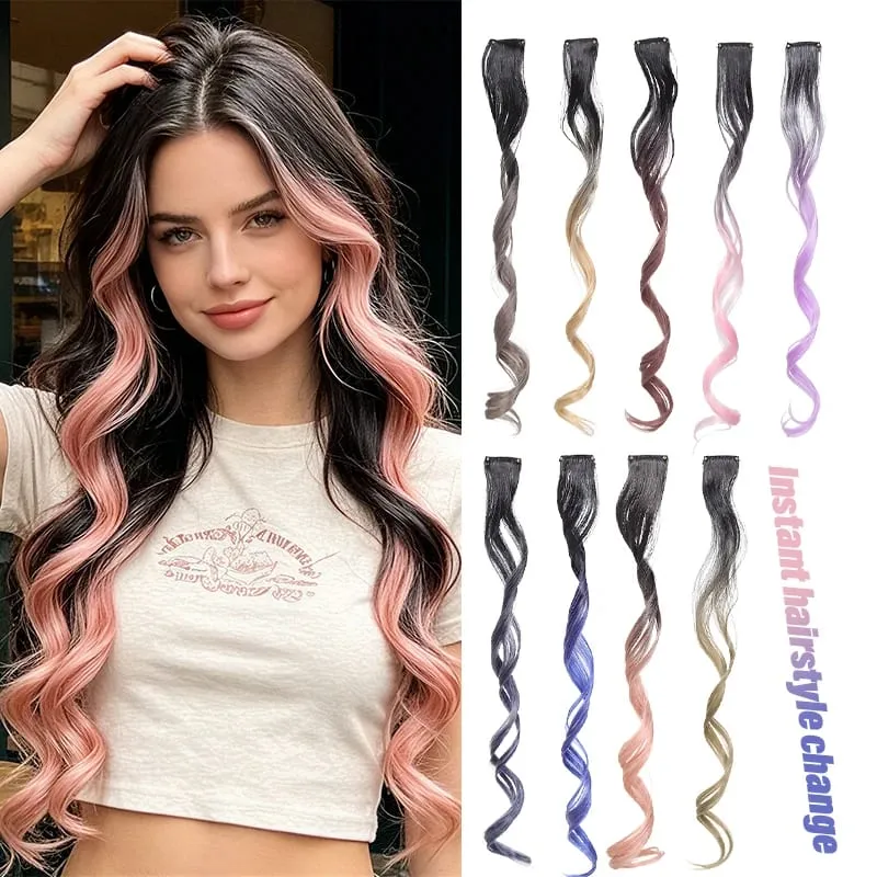 Gradient Wave Clip - in Hair Extensions 2pcs Synthetic Fiber Color - Blocked Tassel Ear - Side Dyeing for Daily Party Cosplay