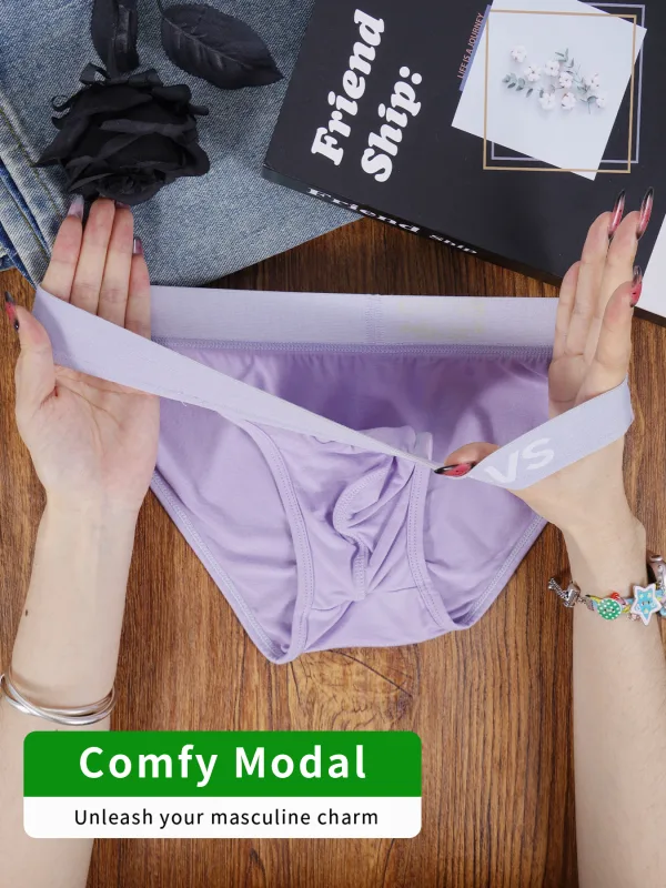 1PCS Men's Modal Ultra-Thin Barely-There Briefs U Convex Pouch Bright Solid Color Elastic Waistband Breathable Daily Underwear