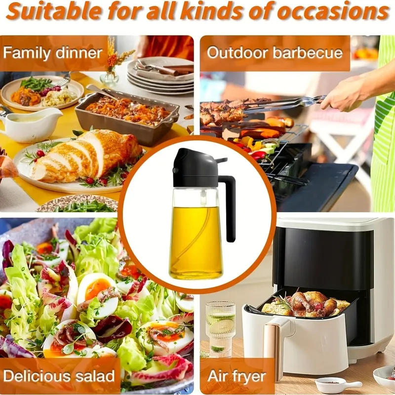 470ml 2-in-1 oil can and injector olive oil pour suitable for cooking air fryer salad barbecue (white)