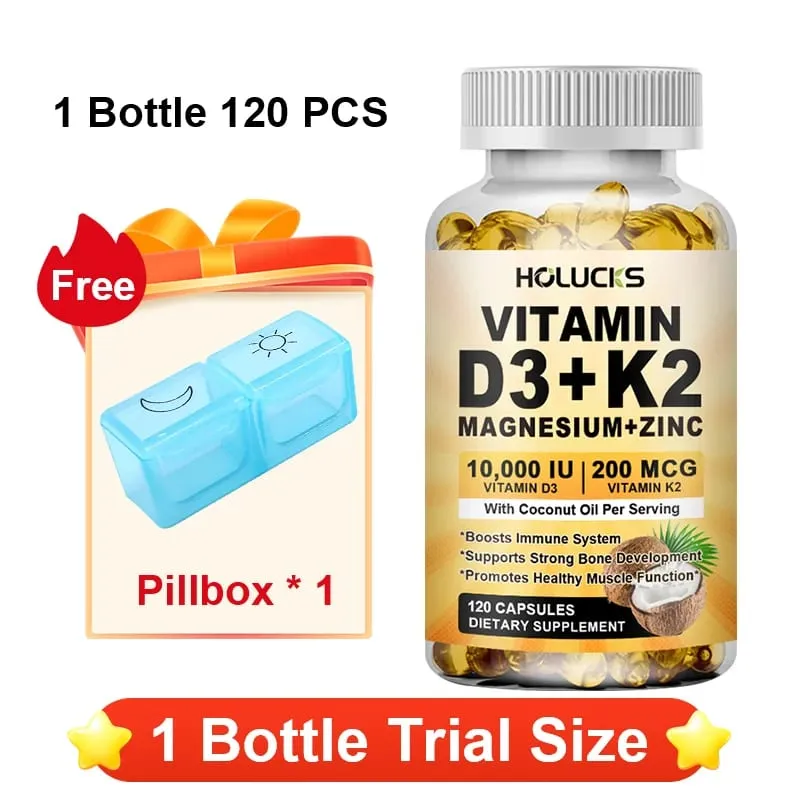 Holucks Vitamin D3+K2 Capsules with Magnesium Zinc Supports Bones & Joints Health Immune System Daily Sports Vitality