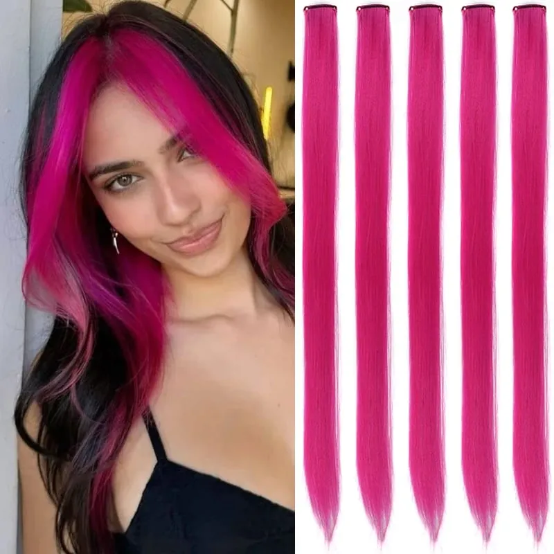 22inch 5PCS Synthetic Purple Clip in Hair Extensions Straight Colorful Hair Extensions Hairpieces for Halloween Christmas Party