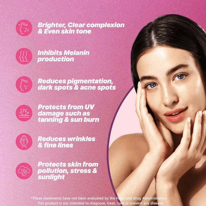 Skin Whitening Pill Skin Lightening Pills - 5000mcg Glutathione Supplement Dark Spots Melasma & Acne Scar Remover 60 Capsules