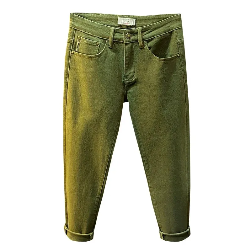 Mænds high-end retro grønne jeans 2024 nye efterår og vinter slim fit skinny stretch afslappet denim lette luksus lange bukser