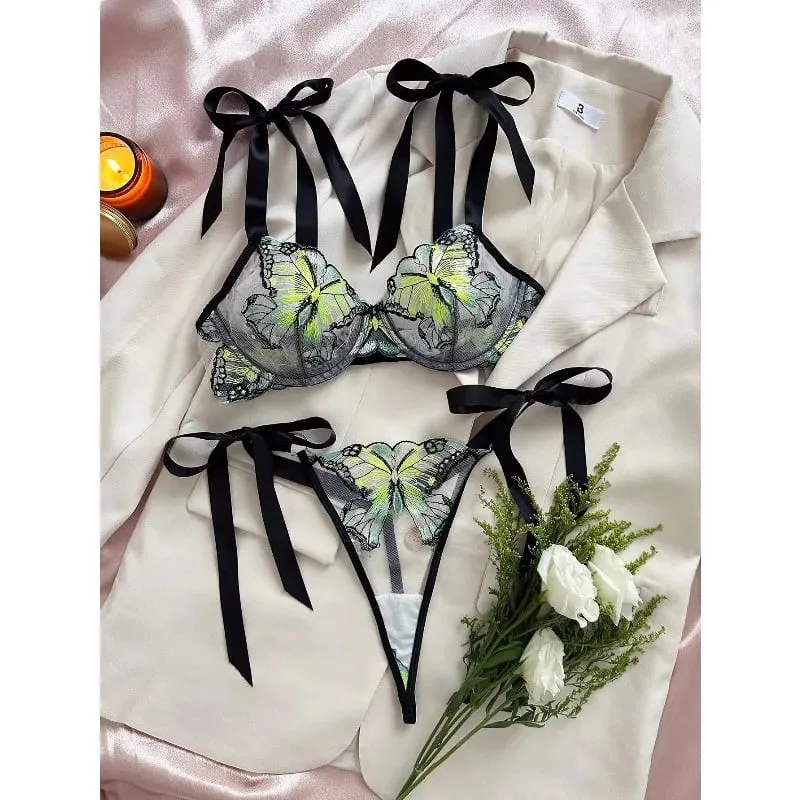 French Luxury Embroidery Sheer Lace Lingerie Set Lift Thin Cup Plus Size Big Bust Minimize Soft Transparent Intimate Wear 34-40