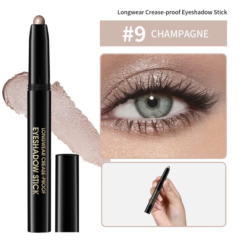 10colors Eyeshadow Stick Matte & Shimmer Shades Waterproof Smudge-proof Glitter Eyeshadow Pencil Stick Lasting Smooth Eye Makeup