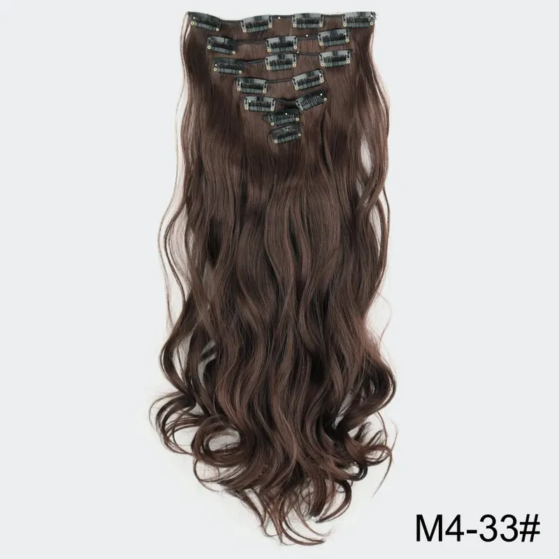 Extensions capillaires synthétiques longues et lisses à 16 clips, postiches blondes naturelles résistantes à la chaleur, 7 pièces/ensemble, pour femmes