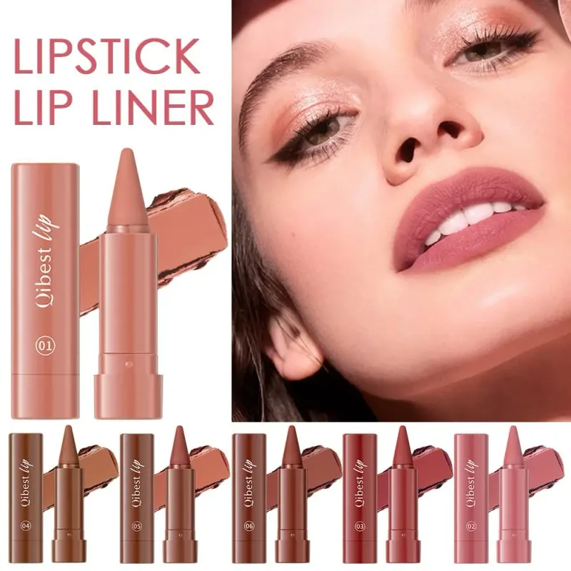 Lipstik Matte Tahan Air Liner 2-In-1 Pensil Pigmentasi Tinggi Warna Bibir Formula Pelembab Halus Lipstik Gradien Alami