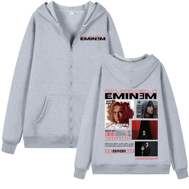 Rapper Eminem Album Graphic Zipper Hoodie Men Women Hip Hop Vintage Zip Up Hooded Sweatshirts Fashion Casual Oversized Pullovers