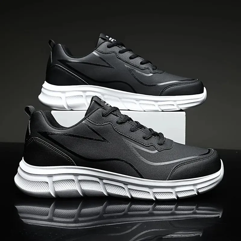 Black Running Shoes Leather Waterproof Athletic Sneakers Men Wear-resistant Men Walking Sport Shoes Comfortable Men Shoes
