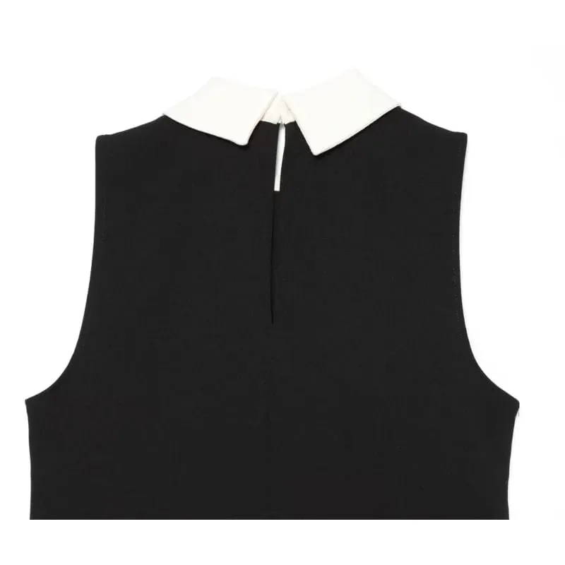 Women's Sleeveless Dress with Contrast Collar New 2026 Autumn Sleeveless Frog Fastening Women's Short Dress Female Mini Dresses