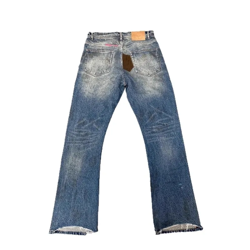 Mens Flared Jeans Harajuku Vintage Washed Denim Pants Distressed Patchwork Corduroy Slim Fit Casual Streetwear Unisex New Spring