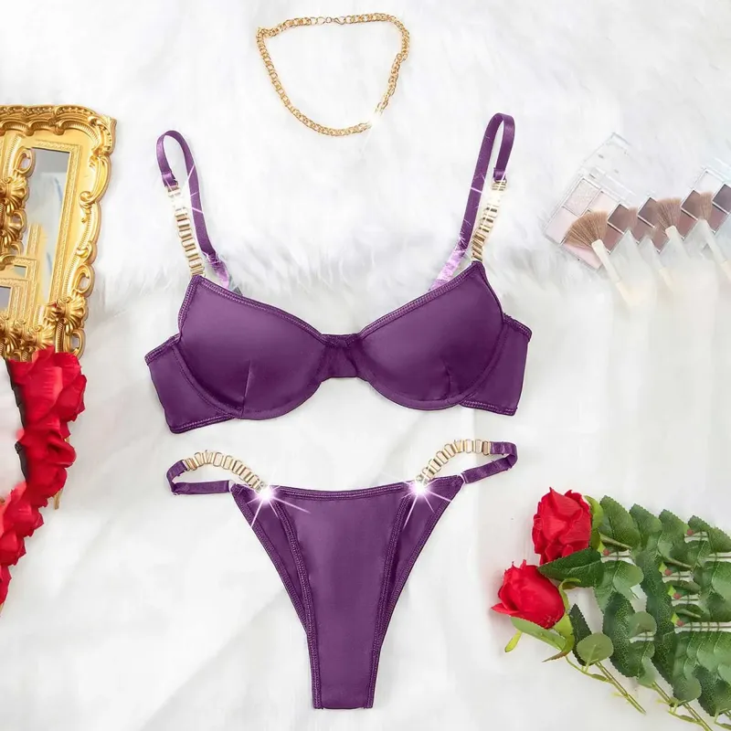 Women French Lace Minimizer Bra Set Lingerie Set For Women Cut Out Sexy 2 Piece Bra And Panty Set Strappy Underwear Lingerie