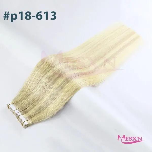 Tape in Human Hair Extensions Natural Seamless Invisible SKin Weft 14"-24" Double Sided Adhesive Real Natural Hair