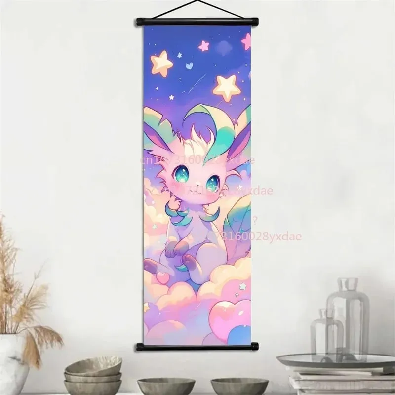Classic Printed Pokemon Poster Cartoon Wall Artwork Gengar Squirtle Bulbasaur Pikachu Hanging Scroll Family Room Decoration