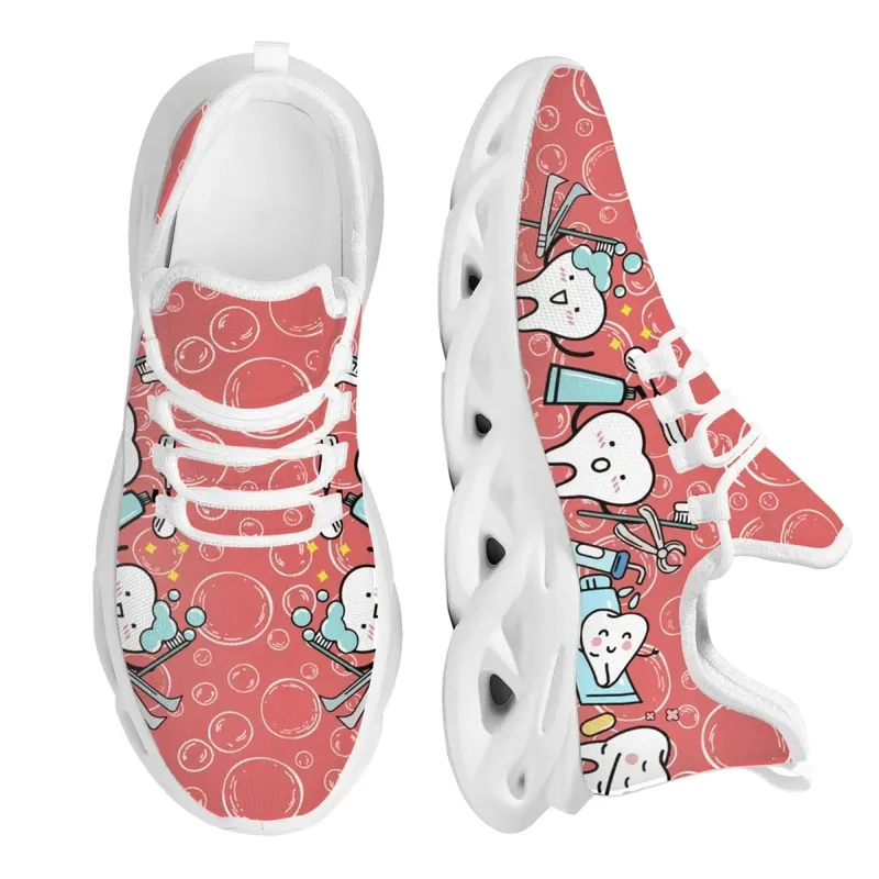 Casual Women's Dental Shoes Funny Teeth Dentist Design Flats Lace-up Sneakers Spring Breathable Beach Walking Shoe New Fashion