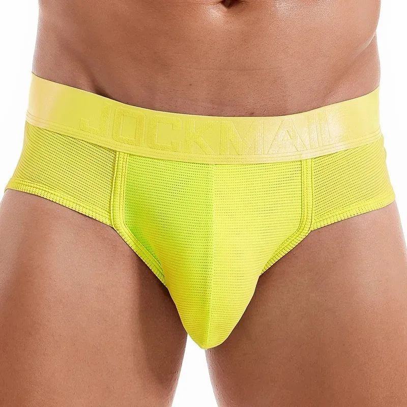 Jockmail Mens Underwear Briefs Mesh Breathable Sports Fitness Shorts Solid Color Sexy Low-rise Lingeries for Extreme Panties