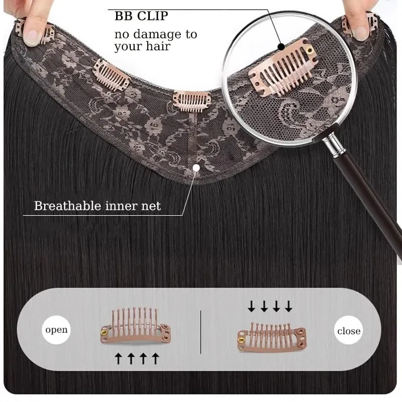 Synthetic Black Wavy Clip in Hair Extensions Hairpiece U-shaped Hair Extensions with 5 Clips for Women Girls Daily Use Soft Hair