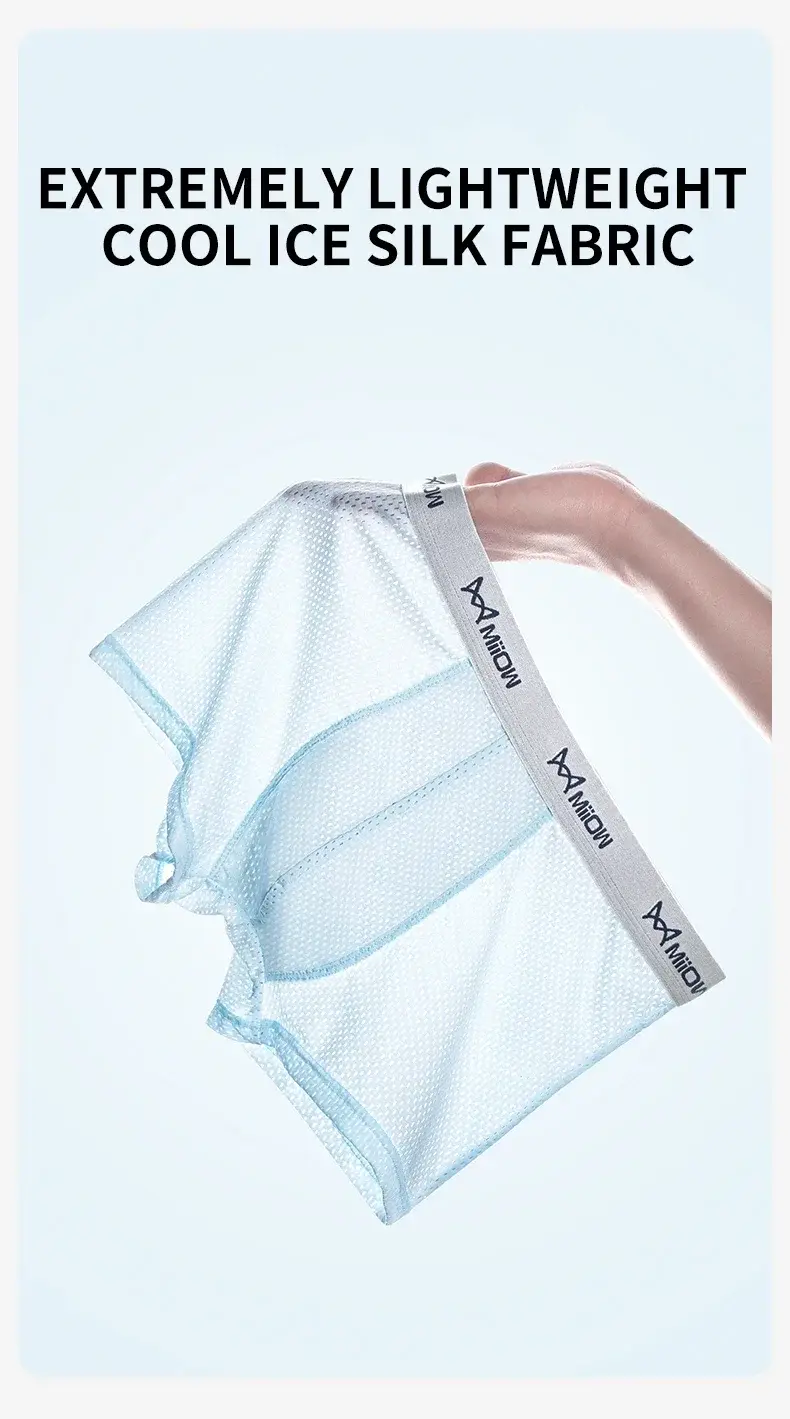 MiiOW 4Pcs Ice Silk Men's Boxershorts Breathable Mesh Mens Underpants Boxers 7A Antibacterial Crotch Man Underwear Mens Panties