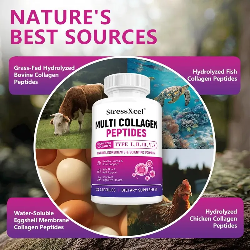 Multi Collagen Peptides Capsules Type I II III V X Biotin Anti-Aging Skin Hair Nails Joints Gut & Immunity Support