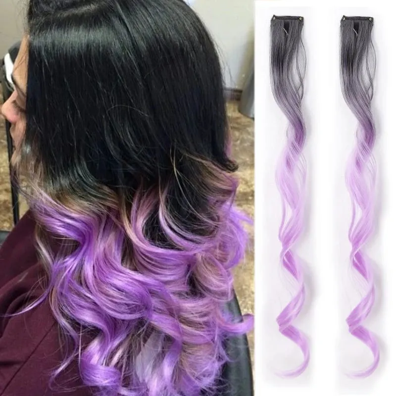 2pcs Clip-On Curly Wavy Hair Extensions Colorful Synthetic Fiber Hair Pieces For Y2K Party Women Hair Accessories