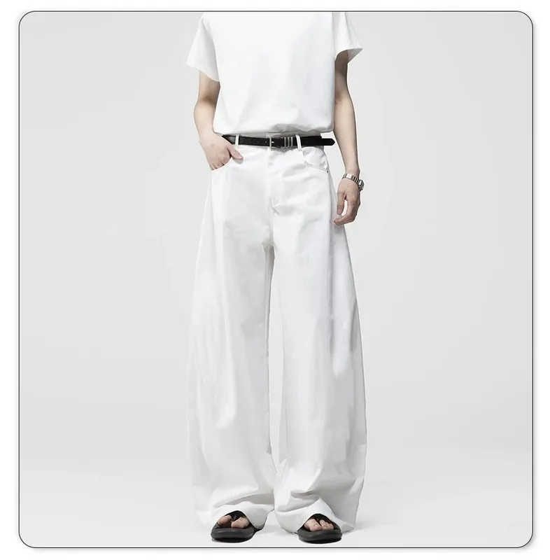 Men's White Baggy Machete Wide-Leg Jeans Daily Casual Denim Pants Solid Business Ladies' Balloon Pants High Street Men's Clothes — image 9