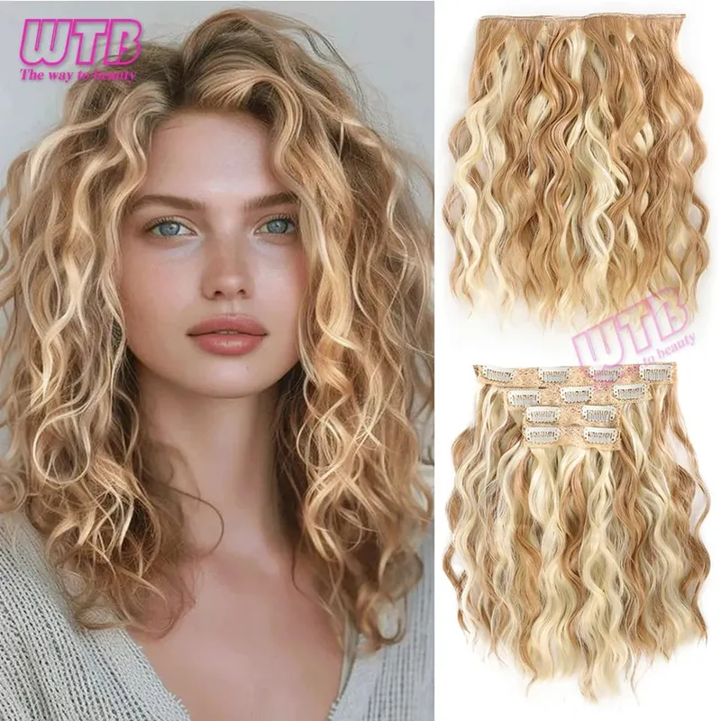 Clip In Hair Extension Synthetic Hair 12Inch 4 PCS Set Wavy Curly Hair Extension Synthetic Hairpieces Para sa Babaeng Babae Araw-araw na Paggamit