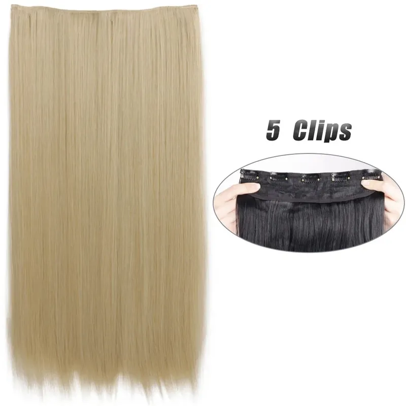 Long Wavy 5 Clip In Hair Extension Mga Synthetic Fiber Hairpieces na 22/32'' Black Blonde Mixed color False Hair Daily Use