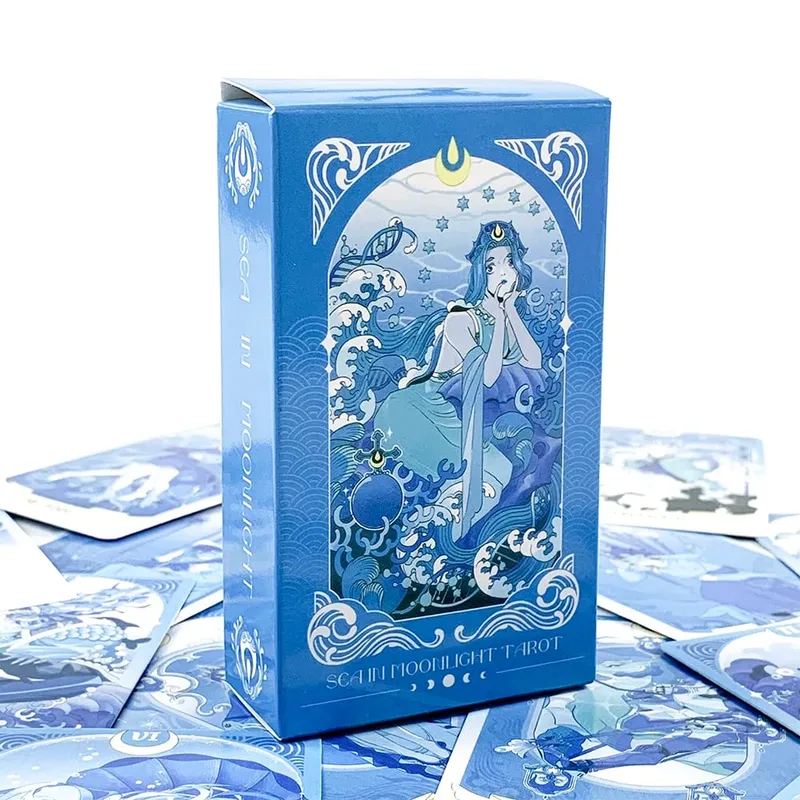 Sea in Moonlight Tarot Cards 78 Card Blue Ocean Mermaid English Version Divination Board Game Card Games & Gift Giving