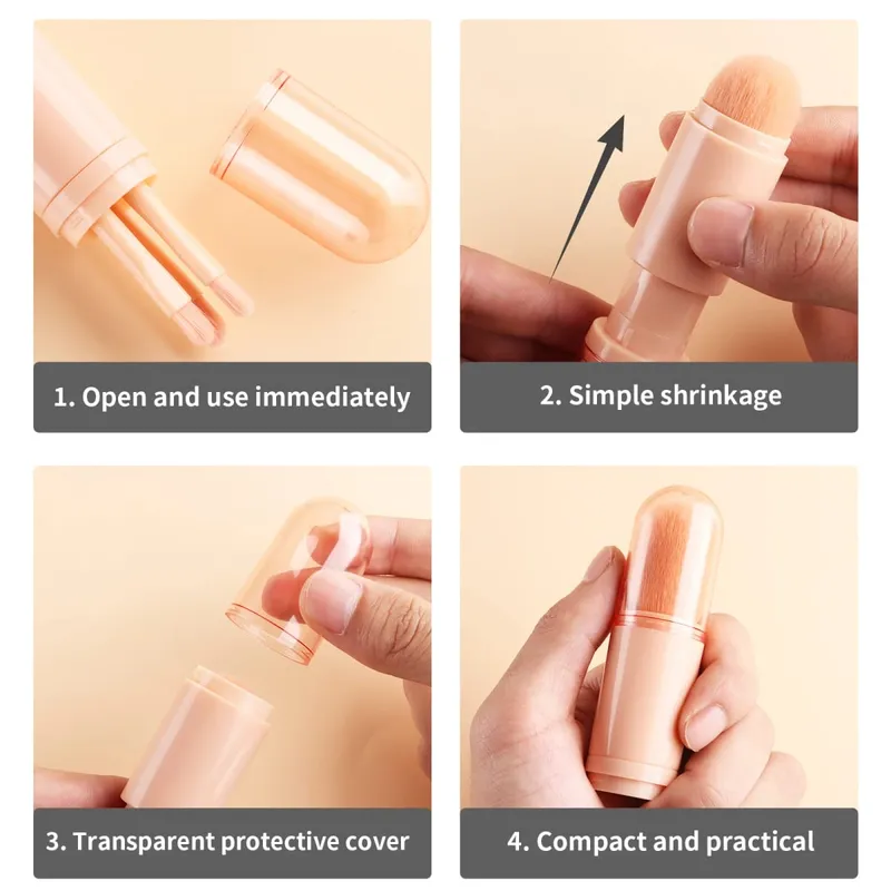 Detachable 4 In 1 Makeup Brush Set Round Powder Flat Eyeshadow Brushes Travel Portable Facial Eye Cosmetic Tools