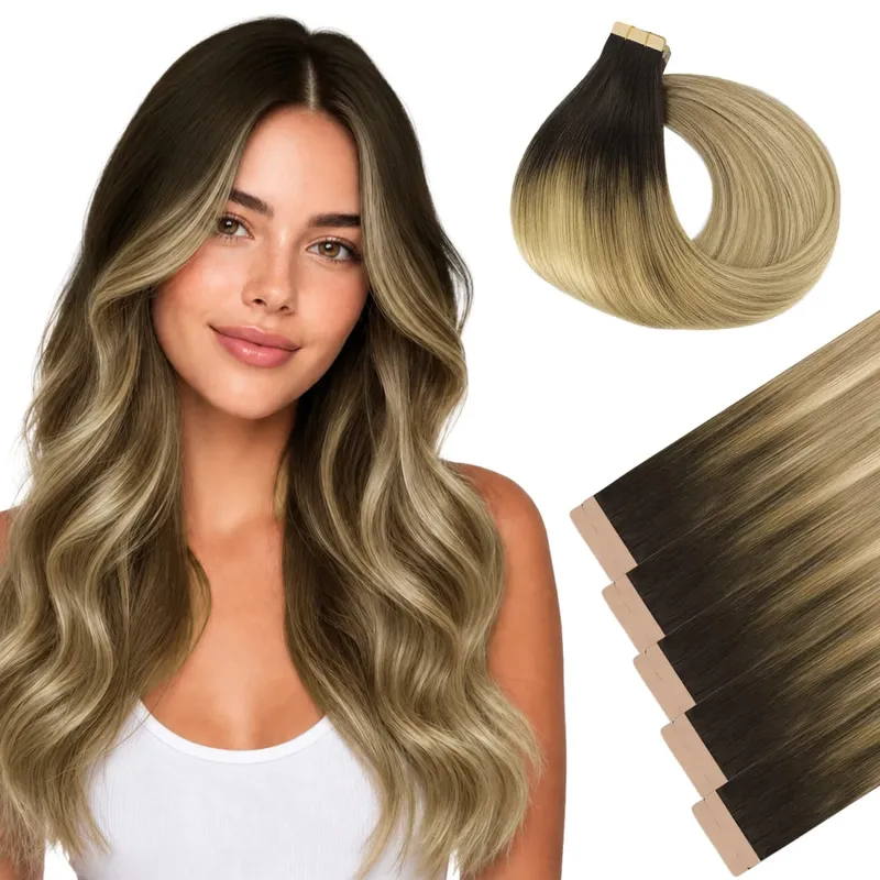 Sunmofavo Invisible Tape In Hair Extensions 100% Remy Human Hair Thick Silky Straight Seamless Reusable 10Pcs Salon Quality
